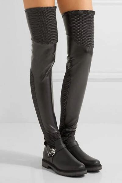 fendi ruffle-trimmed quilted stretch-leather over-the-knee boots|Fendi Knee.